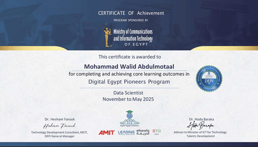 Digital Egypt Pioneers Program - Data Scientist